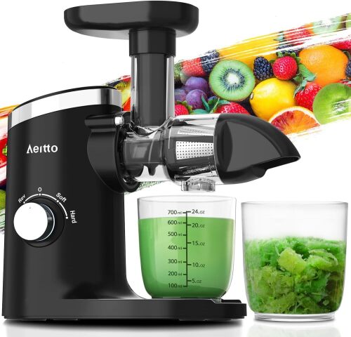 Aeitto Juicer, Cold Press Juicer with Soft & Hard Modes, Quiet Motor, Reverse Function, Juicer Machines Vegetable and Fruit, Juice Extractor machine, Easy to Clean with Brush - Lot 1901