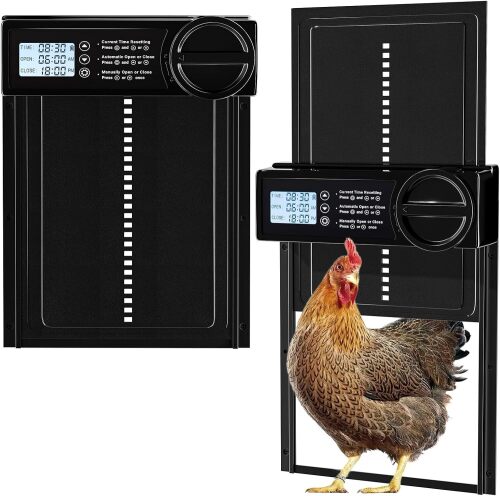 Automatic Chicken Coop Door, Battery Powered Electric Chicken Coop Door with Timer & Manual Control, LED Screen, Anti-Pinch & Low Battery Reminder - Lot 1908