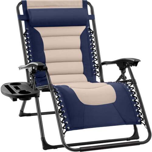 Oversized Padded Zero Gravity Chair, Folding Recliner w/ Headrest, Side Tray - Lot 1929