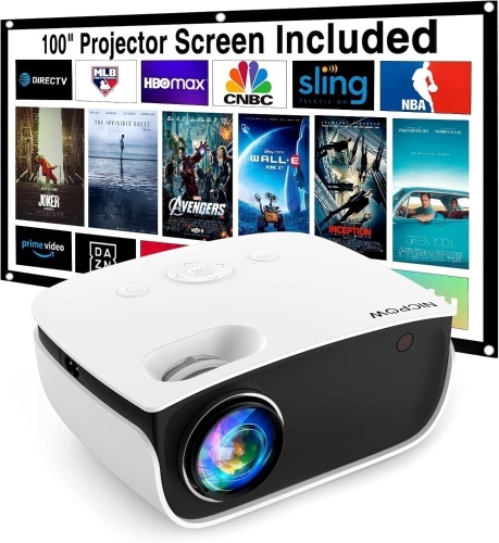 Outdoor Projector with Screen, Mini Projector for Home Theater, 1080P and 240" Supported Movie Projector 7500Lux Portable Video Projector Compatible with Smartphone/TV Stick/PS5/PC/Laptop - Lot 1976