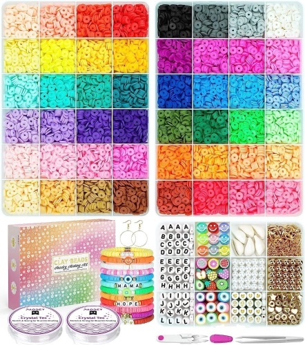 Paodey Bracelet Making Kit - 12000 Pcs Clay Beads, 48 Colors in 3 Boxes, Friendship Bracelet Kit with Elastic Strings, Polymer Spacer Beads, Jewelry Making Crafts Gift for Kids, Teens, Girls & Adults - Lot 1983
