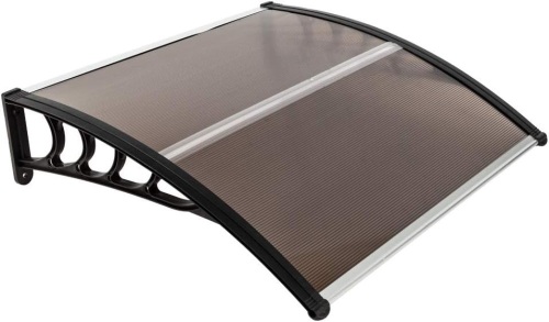 Outvita Window Awnings for Doors Canopy 40''x40'', Polycarbonate Cover Front Door Outdoor Patio Awning Canopy UV Rain Snow Sunlight Protection Hollow Sheet, Brown Board & Black Bracket, AL-YP-0338 - Lot 1822
