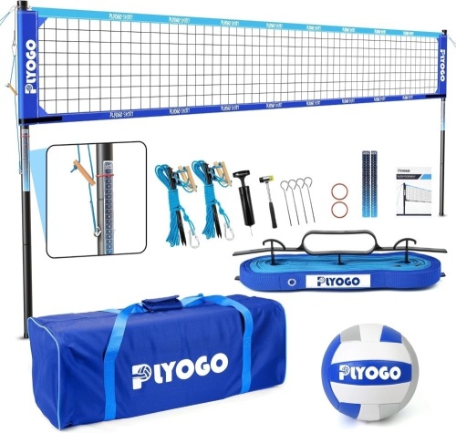 Volleyball Net for Backyard, Professional Portable Outdoor Heavy Duty Volleyball Net Set with Adjustable Aluminum Poles, Anti-Sag Design, Double Tension Adjuster for Beach, Grass |1680D Bag - Lot 1827