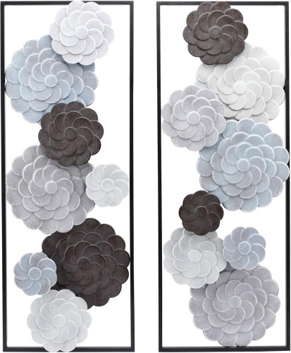 LuxenHome Metal Wall Art, 35" Multi-Color Flowers Wall Decor, Set of 2 Luxury Living Room Wall Decor - Lot 1836