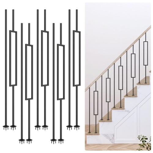 10 Pack Iron Balusters Staircase Rectangular Hollow Stair Spindles Square Craft Spindles Balusters 1/2" Square Balusters for Staircase Interior with Iron Baluster Swivel Shoes - Lot 1843