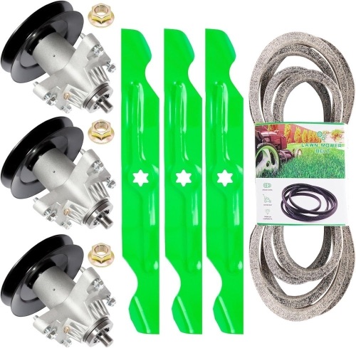50 inch Deck Spindle Belt Blade Kit for MTD Cub Ca det Troy Bi lt TB2450 LT1050 i1050 SLT1550 LGT1050 Includes 3 Spindles 618-04126 3 Blades 742-04053 1 Be lt 754-04077 - Lot 1923