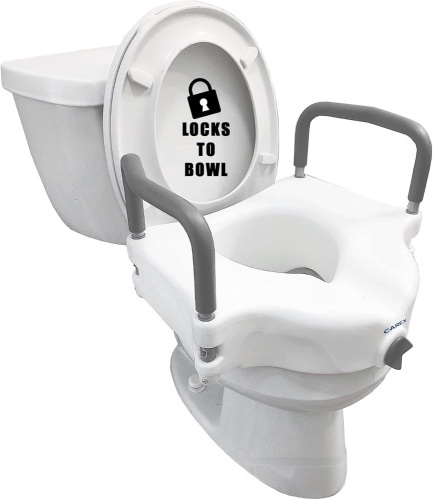 Carex E-Z Lock Raised Toilet Seat with Handles - 4.5 Inch Toilet Seat Riser with Arms, Toilet Riser Fits Most Toilets, Elongated or Round, Toilet Seat Lifter, White - Lot 1924