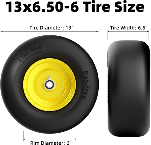 13x6.50-6 Lawn Mower Tires Flat Free, Zero Turn Mower Front Tires for Residential and Commercial, 13x6.5-6 Flat Free Tire 2Pack Yellow - Lot 2028