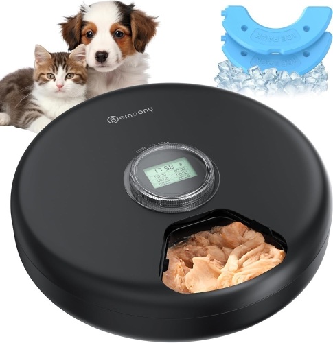 Automatic Cat Feeder Wet Food: Cordless Dog Food Dispenser - Small Pet Fresh Food Refrigerated Container with 2 Ice Packs - Programmable Timer AA Battery Powered Kitten Feeding Bowls - 6 Meals Per Day - Lot 2125