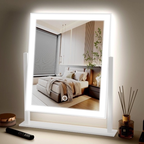 Lighted led Makeup Mirror Hollywood Mirror Vanity Makeup Mirror with Lights Smart Touch Control 3-Gear Dimable Light 360°Rotation (12in. White) - Lot 2131
