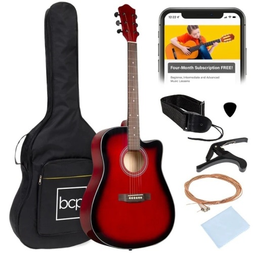 Full Size Beginner Acoustic Guitar Set with Case, Strap, Capo - 41in - Lot 2001