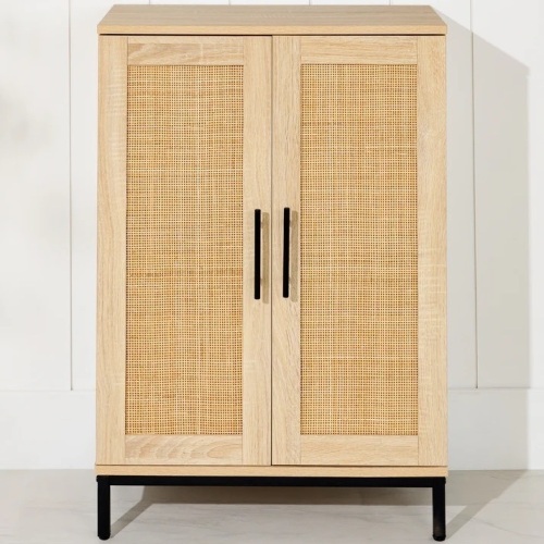 2-Door Natural Rattan Storage Cabinet w/ Adjustable Shelves - 34 x 24in - Lot 2012