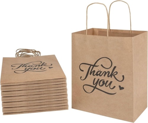 bagmad 100 Pack 8x4.75x10 Inch Medium Brown Paper Gift Bags with Handles Bulk, Thank You Kraft Paper Bags - Lot 1912