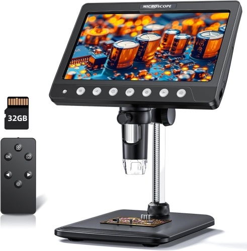 Digital Microscope for Adults Kids - 7'' HD IPS Coin Microscope for Error Coins with Screen | 1200X Soldering Microscope with 8 LED Lights | 32GB SD Card USB Microscope for Windows/MacOS - Lot 2105