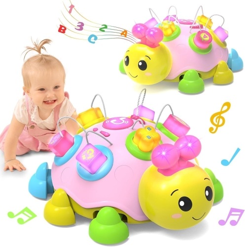 Baby Musical Ladybug Crawling Toys,Baby Toy 6-12 Months with Light-up Music, Early Educational Learning Montessori Toy, Infant Gift Toys for 7 8 9 10 11 Months 1-2 Years Old Newborn Girls (Pink) - Lot 2107