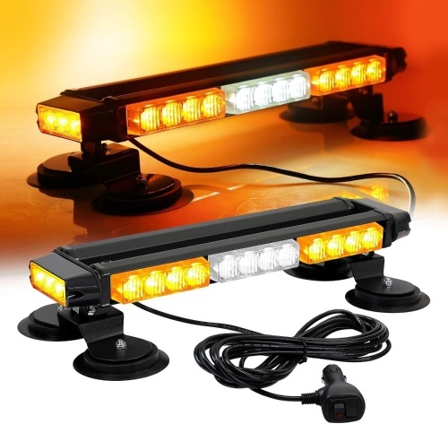 ASPL 16.8 Inch LED Strobe Flashing Light Bar, 26 Flashing Modes High Intensity Emergency Hazard Warning Beacon Lights with Magnetic Base for Car Trucks Trailer Roof Safety (Amber White Amber) - Lot 2253