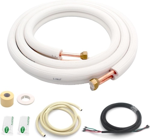 TAUROX 10FT Mini Split Line Set 1/4" & 3/8" O.D Copper Pipes Tubing and 3/8" White Thickened PE Insulation Coil, for Mini Split Air Conditioning or Heating Pump Equipment and HVAC with Flared Nuts. - Lot 1872