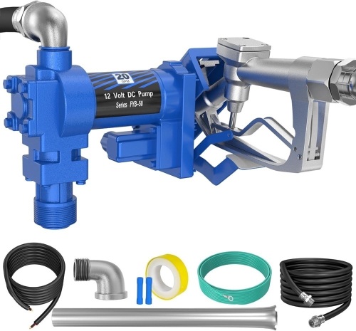 12V 20 GPM Fuel Transfer Pump with Discharge Hose & Manual Nozzle for Oil Fuel Diesel Gasoline Kerosene Ethanol Methanol Blends Biodiesel - Lot 1874