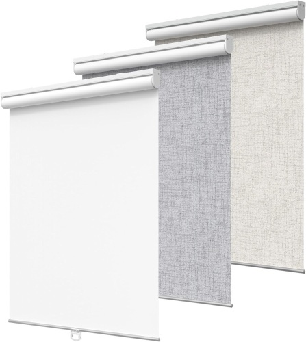 GENIMO 100% Blackout Roller Window Shades, Window Blinds Cordless with Thermal Insulated, UV Protection Fabric, Mini French Door Blinds for Home, Office, Bedroom, Easy to Install, White, 29" W X 75" H 1pack - Lot 1880