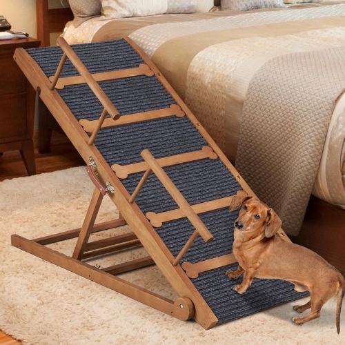 Wooden Dog Ramp for High Bed, 47.2" Long Non-Slip Dog Ramp for Couch, 6 Adjustable Heights from 15.7" to 28" with Side Rails Anti-Slip Traction Mat for Small Medium Large Dogs(Up to 200 Lbs) - Lot 1893