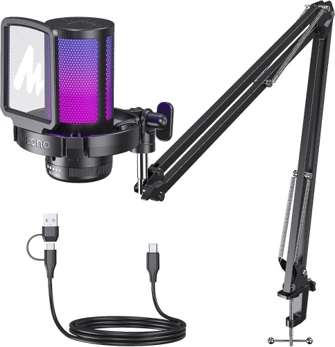 MAONO Gaming USB Microphone, Noise Cancellation Condenser mic with Mute, Gain, Monitoring, Boom Arm for Streaming, Podcast, Twitch, YouTube, Discord, PC, Computer, PS4, PS5, Mac, GamerWave DGM20S - Lot 1896