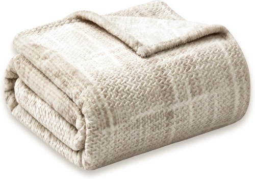 COOVA Fleece Throw Blanket for Couch, Super Soft and Cozy 3D Jacquard Warm Blankets, Lightweight and Fuzzy Throw for Bed, Sofa, Chair, Giftable (Taupe, 50"x60") - Lot 1899