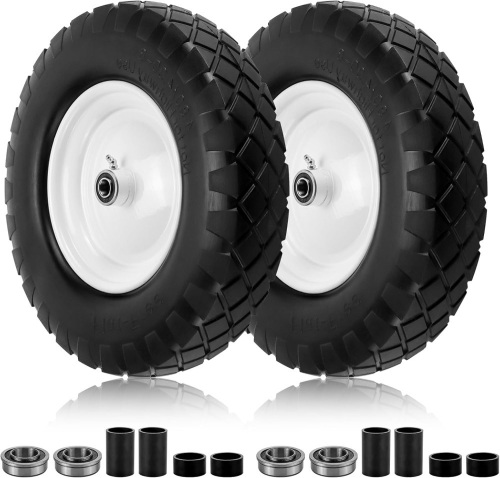 4.80/4.00-8" Flat-Free Tire and Wheel, 16" Solid Wheelbarrow Tires with 5/8" or 3/4" Bearings, 3-7" Centered Hub 4.80/4.00-8 Tire and Wheel for Wheelbarrow Garden Trolley and Wagons(Black - Lot 2096