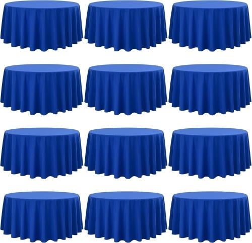 fani 12 Pack Polyester Round Tablecloth 90 Inch Royal Blue Circular Table Cloth, Stain and Wrinkle Resistant Washable Round Table Cover for Wedding Party Kitchen Dining Table Buffet Parties Camping - Lot 2150