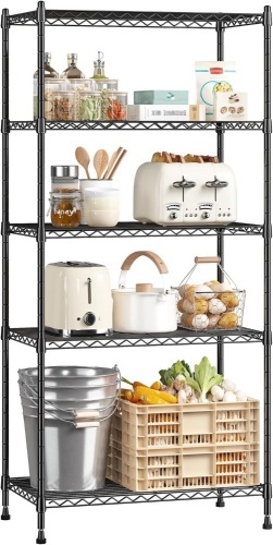 5 Tier Storage Shelves, Wire Shelving Unit, Adjustable Metal Shelving,1010LBS Pantry Shelves Sturdy Steel Wire Shelf for Kitchen Pantry Closet Laundry Bathroom - Lot 2152