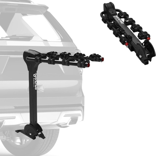 Young 4 Bike Rack Tilting Hitch Mounted with Convenient Pedal for Cars, SUVs and Trucks, Fits 1.25” and 2” Hitches, Carries 4 Bikes - Lot 2166