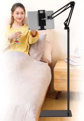 Tablet Floor Stand, Adjustable Universal 360-degree Rotatable Metal Tablet Holder, Phone Stand for iPad/iPhoneX/iPad Pro or Other 4.7~12.9 Inch-Screen Devices (Black) - Lot 2129