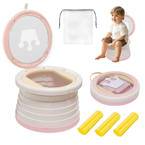 Portable, Foldable Potty seat for Toddler, Training Toilet Seat Emergency Toilet The Bottom Has the Function of Storing Garbage Bags for Car, Camping, (pink) - Lot 2130