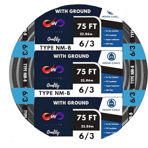 6/3 NM-B Residential Indoor Wire - Non-Metallic - Sheathed Cable Black (75 Ft) - Lot 2040