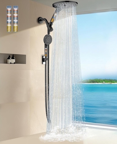 Dual Filtered Shower Heads Combo, High Pressure Rain Shower Head with Handheld Spray Built-in Power Wash, Dual Shower Head with Filter for Hard Water, Remove Chlorine for Healthier Hair-Black - Lot 2041