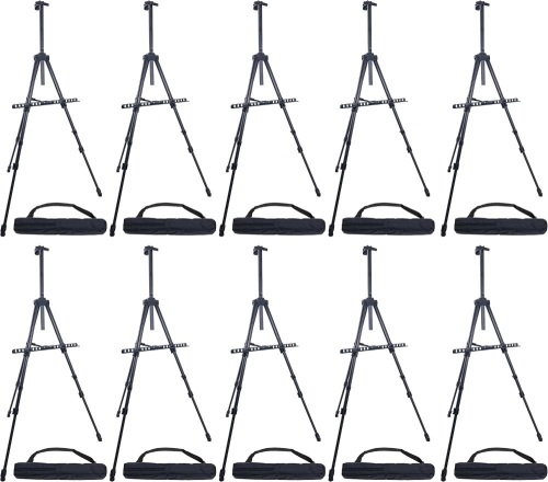 U.S. Art Supply 66" Black Metal Tripod Easel Display (10 Pack) - Adjustable 20"- 5.5', Holds 32" Canvas - Floor/Tabletop Easel Stand, for Sign Display, Painting, Poster Board, Canvas - Portable Bag - Lot 2047