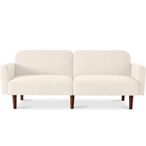 Curved Convertible Futon, Boucle Fabric Split-Back Sleeper Bed - Lot 17