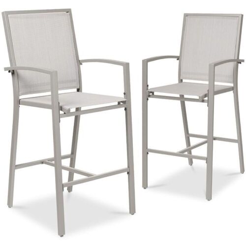 Set of 2 Outdoor Barstools, Patio Chairs w/ Footrests, All-Weather Mesh - Lot 184