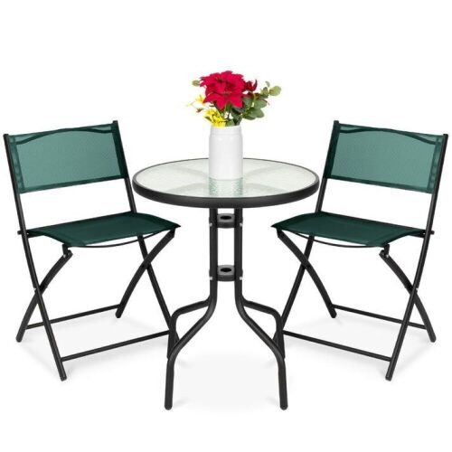 3-Piece Bistro Set w/ Glass Table, 2 Foldable Chairs - Lot 203