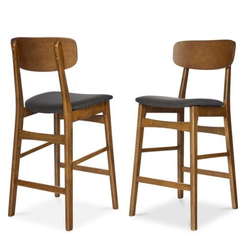 2-Piece Farmhouse Counter Height Bar Stool Set w/ Cushioned Seat, Backrest - Lot 207