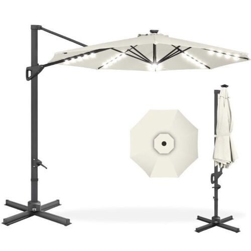 360-Degree Solar LED Cantilever Offset Patio Umbrella w/ Tilt - 10ft - Lot 209