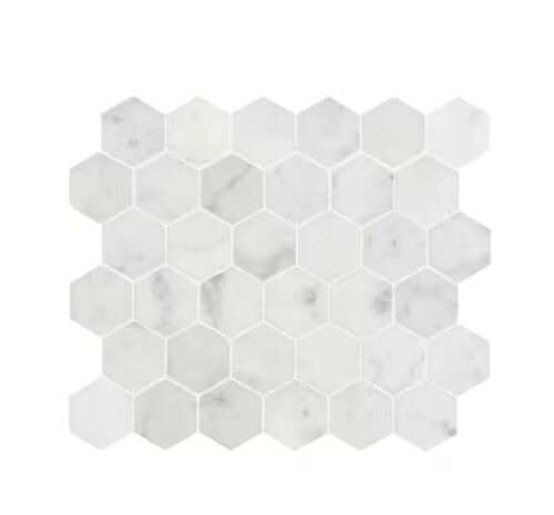 MSI Carrara White 2 in. Hexagon 12 in. x 12 in. Honed Marble Mesh-Mounted Mosaic Floor and Wall Tile (9.8 sq. ft./ case) - Lot 416JF