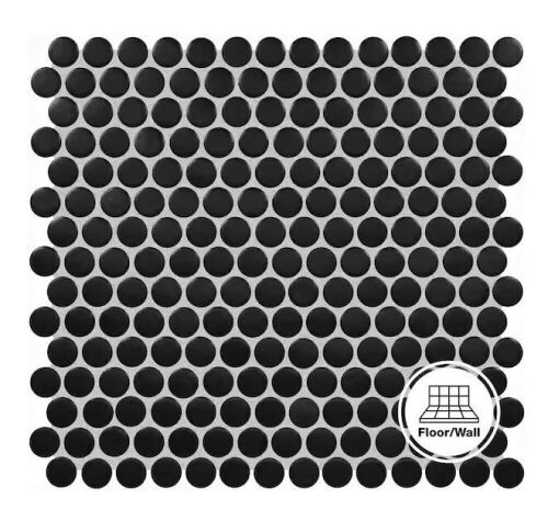 Daltile Restore Black 11 in. x 10 in. Matte Ceramic Penny Round Mosaic Tile (12.45 sq. ft. /case) - Lot 417JF