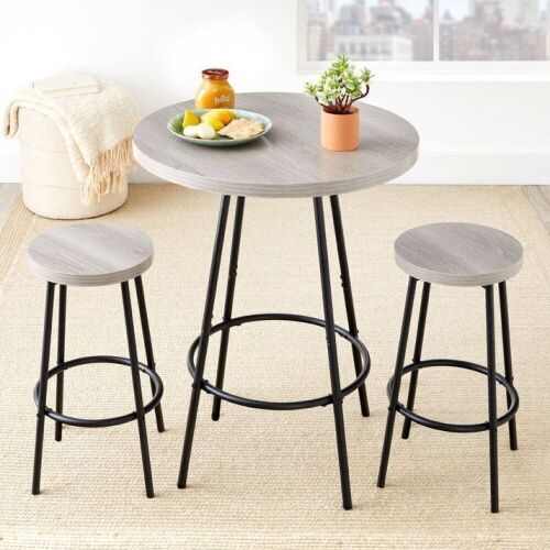 3-Piece Bistro Set Modern Round Counter Height Dining Set w/ 2 Stools - Lot 484