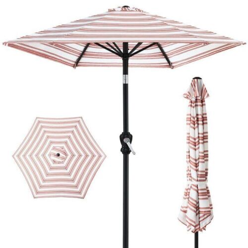 Outdoor Steel Striped Market Patio Umbrella w/ Tilt, Crank Lift - 10ft - Lot 669