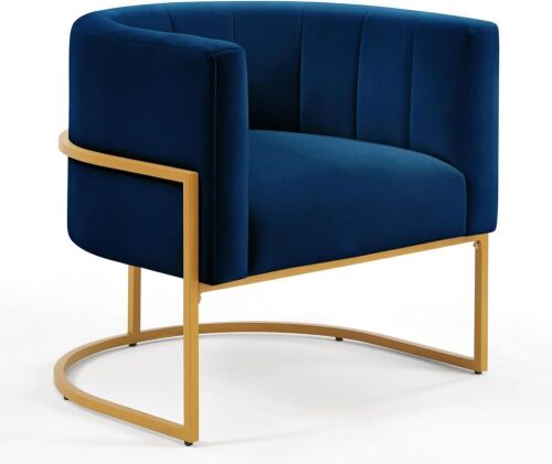 Navy Modern Velvet Upholstered Barrel Chair - Lot 81WG