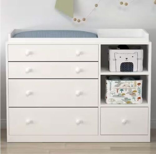 FUFU&GAGA White Wood Chest of Drawers with Shelf 36.1 in. H x 47.2 W x 19.7 D - Lot 34WG