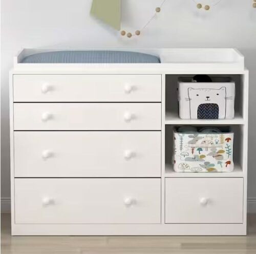 FUFU&GAGA White Wood Chest of Drawers with Shelf 36.1 in. H x 47.2 W x 19.7 D - Lot 49WG