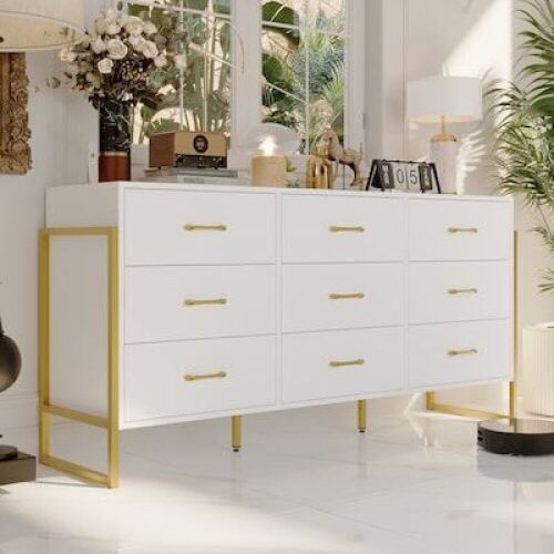 FUFU&GAGA Contemporary/Modern White Sideboard with Storage Drawers - Damage to Drawer Back Piece - Lot 75WG