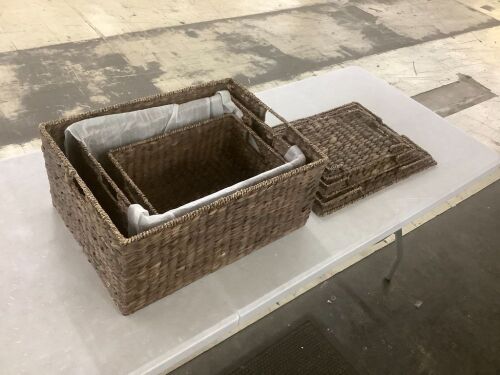 Set of 3 Large Hyacinth Storage Baskets w/ Handles, Lid - 21", 20", 18" - Lot 687