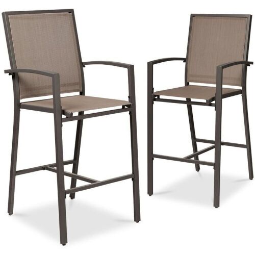 Set of 2 Outdoor Barstools, Patio Chairs w/ Footrests, All-Weather Mesh - Lot 825